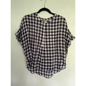 Women's Loft Petites Navy Buffalo Check Shirt Size Medium
